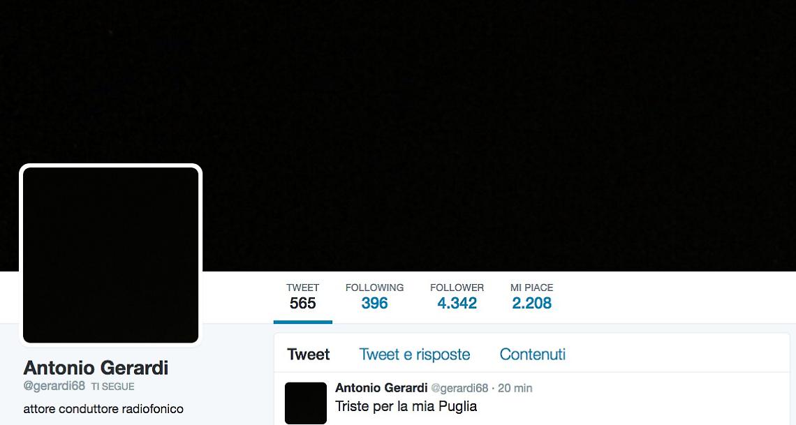Il profilo Twitter buio, a lutto, di Gerardi