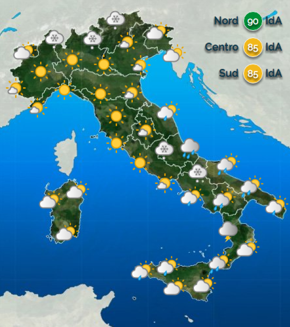 La situazione sull'Italia giovedì 5 Gennaio