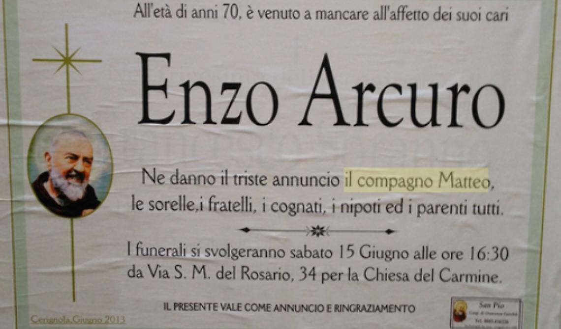 Cerignola, così Matteo annuncia la morte del compagno di vita Enzo