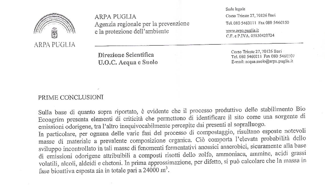 Arpa: «La puzza di Foggia può provenire dalla Bio Ecoagrim di Lucera»
