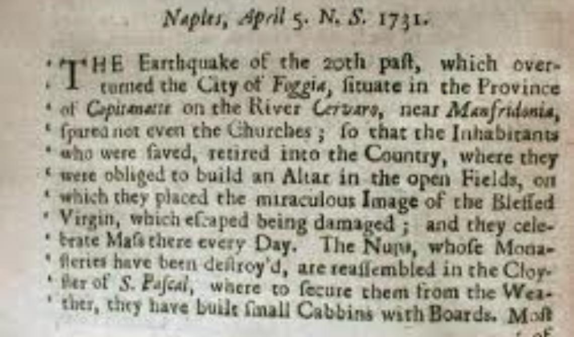 Oggi, 20 marzo 1731, il terremoto che distrusse un terzo di Foggia