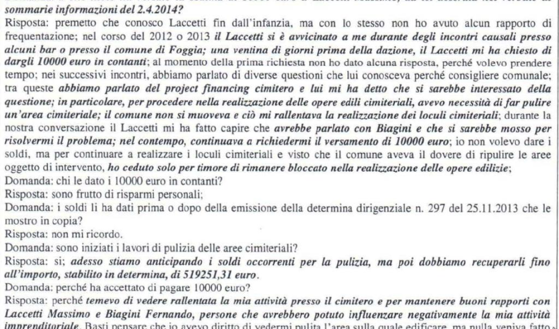 Mazzette Comune, Insalata: «Ho pagato perchè temevo di vedere rallentata la mia attività»
