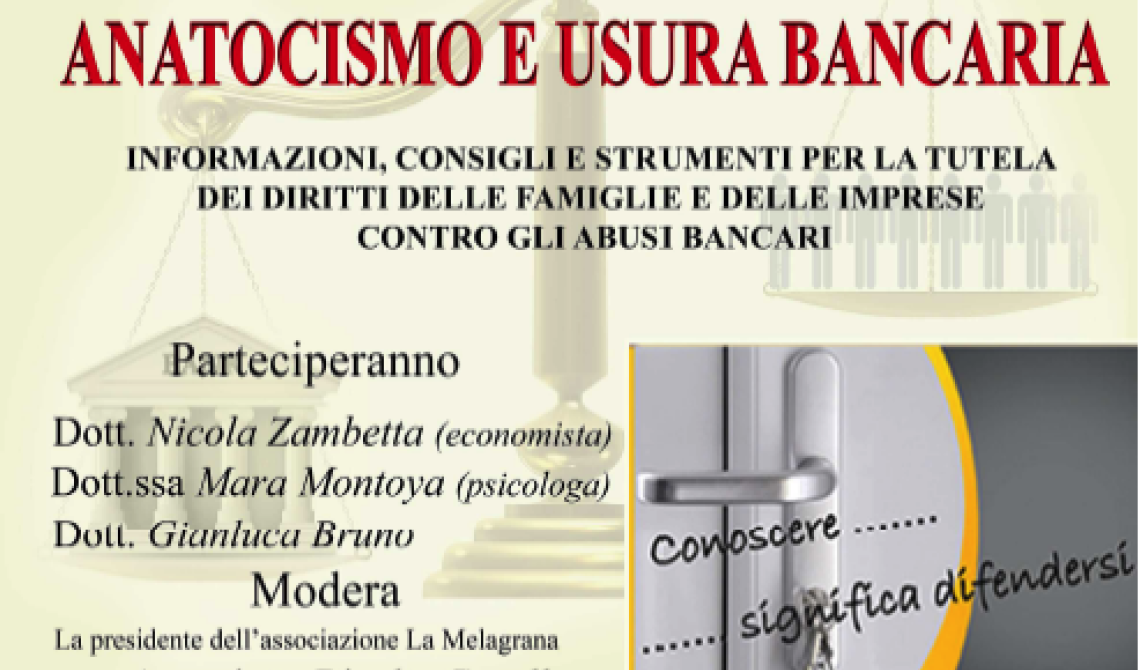 "Anatocismo e Usura Bancaria“: le paure dei clienti in un convegno 