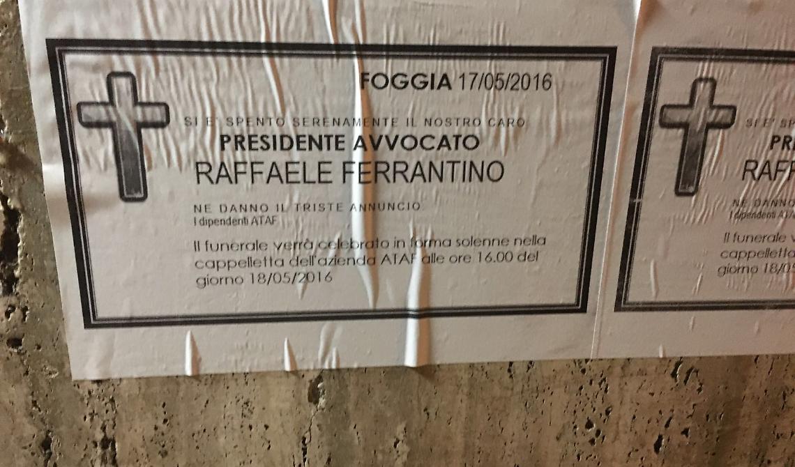 I delinquenti alzano il tiro sul presidente dell'Ataf Ferrantino: siamo ai manifesti mortuari