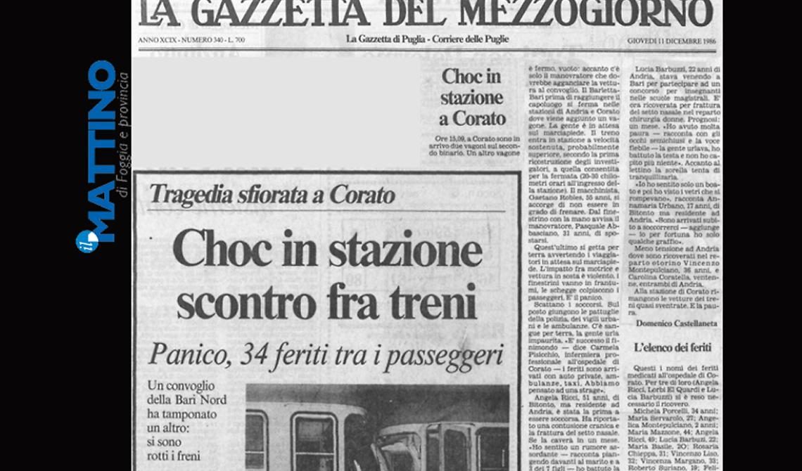 Incidente ferroviario in Puglia: era già accaduto 30anni fa, sulla stessa linea