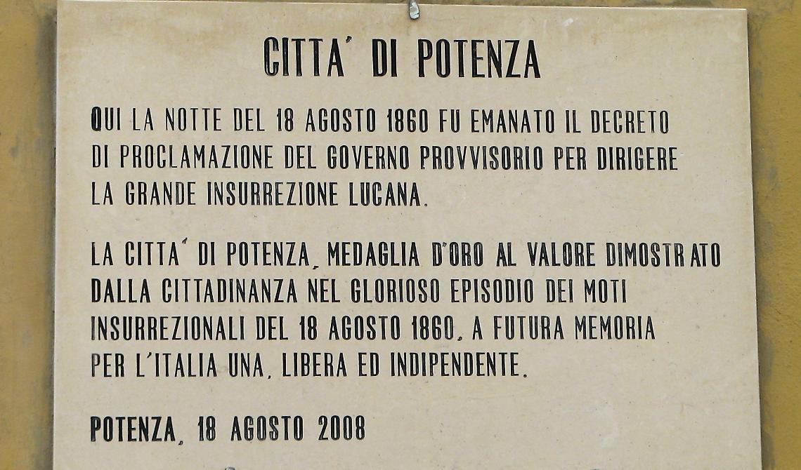 Oggi, 18 Agosto 1860, Potenza, prima di Garibaldi, fa l'Unità d'Italia cacciando i Borbone