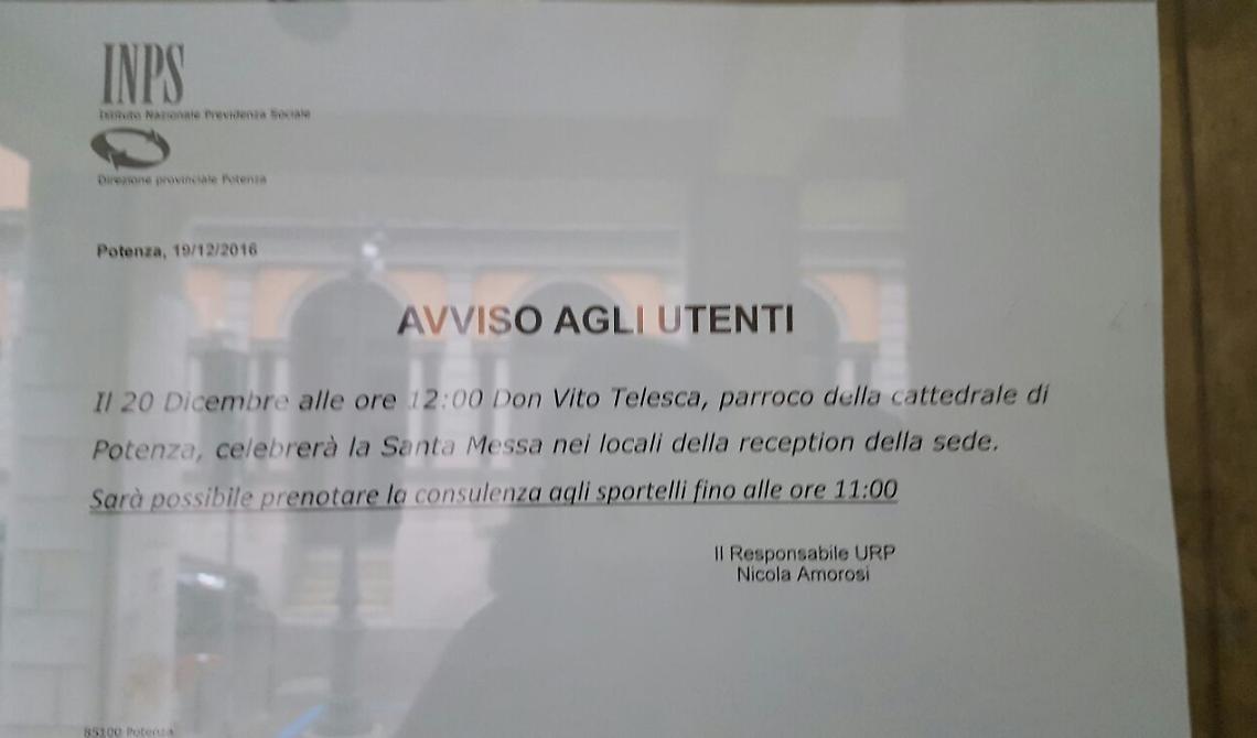 Messa e auguri di Natale paralizzano l'Inps