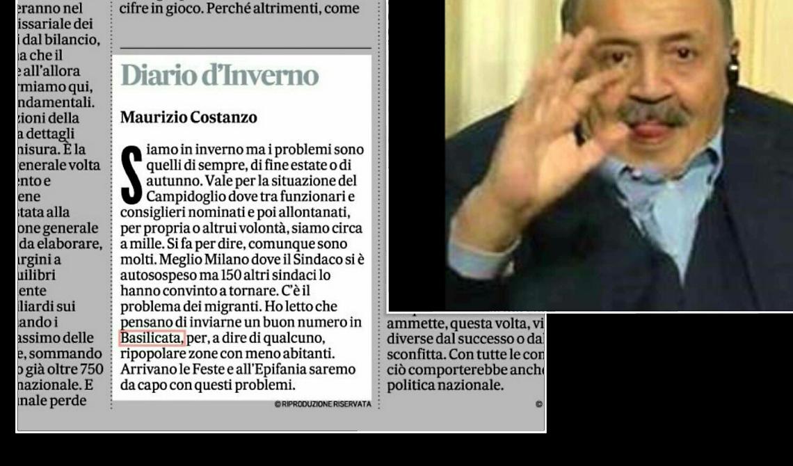 Ripopolare la Basilicata con i migranti? Maurizio Costanzo: "Ora arrivano le feste e all'Epifania saremo da capo con questi problemi"
