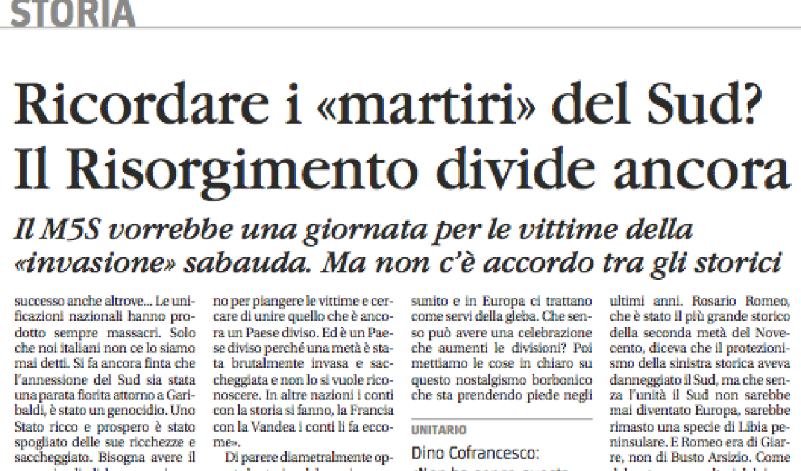 Vittime dell'invasione sabauda: «Il risorgimento divide ancora»
