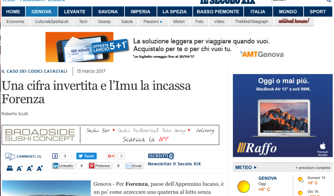 Imu, Forenza più ricca con l'F24 dei genovesi