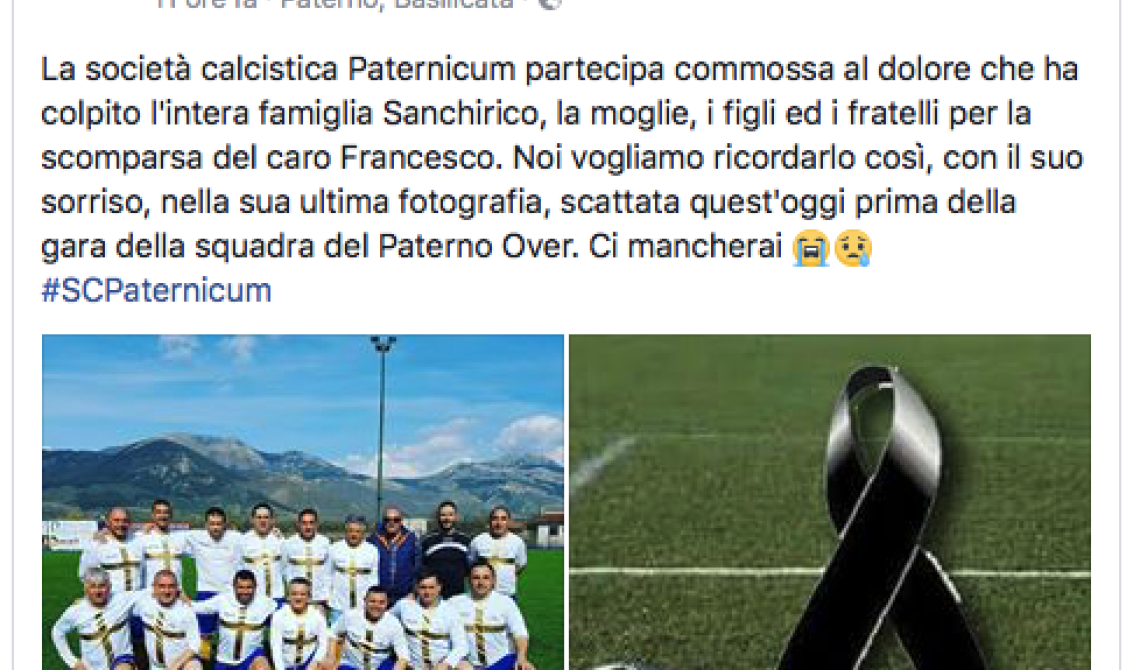 Muore dopo una pallonata durante la partita over 35