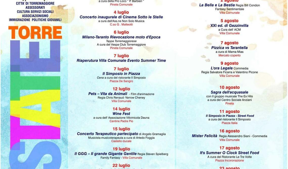 E' partito il "Torrestate" 2017, il cartellone estivo approntato dal Comune di Torremaggiore