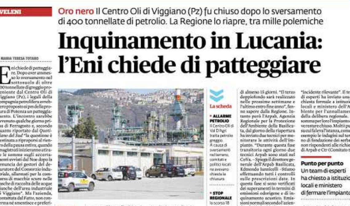 Sversamento di greggio a Viggiano, l'Eni vuole patteggiare?