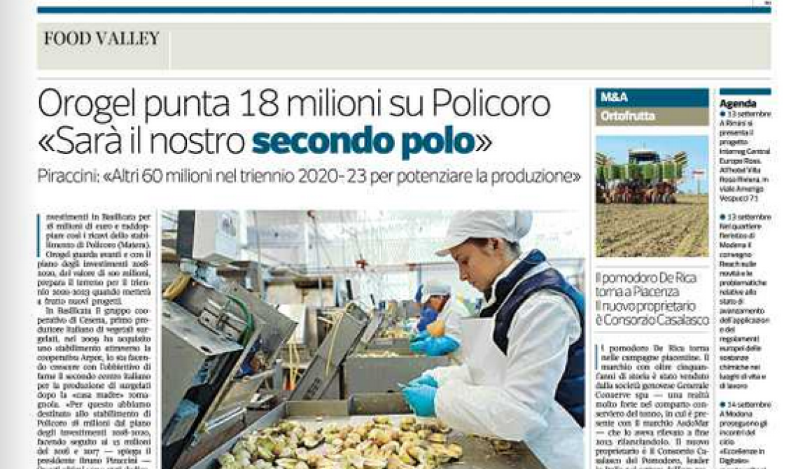 Orogel punta tutto sullo stabilimento di Policoro: in arrivo 18milioni di euro e raddoppiare i ricavi 