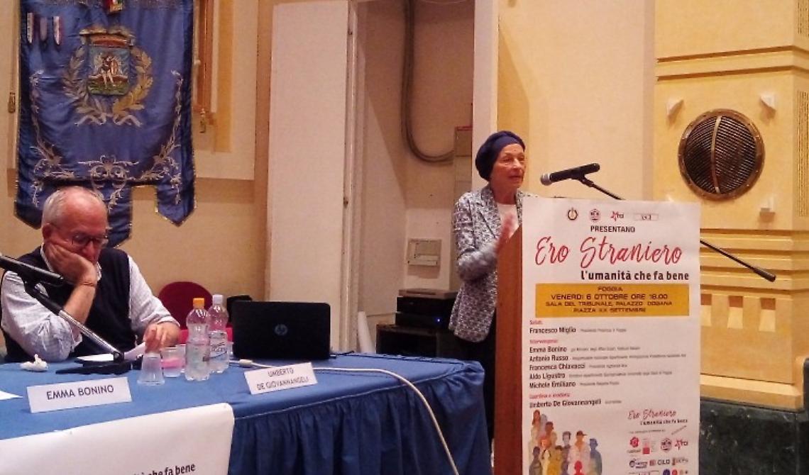 Emma Bonino a Foggia: «Non ci si può sentire stranieri tutta la vita!»