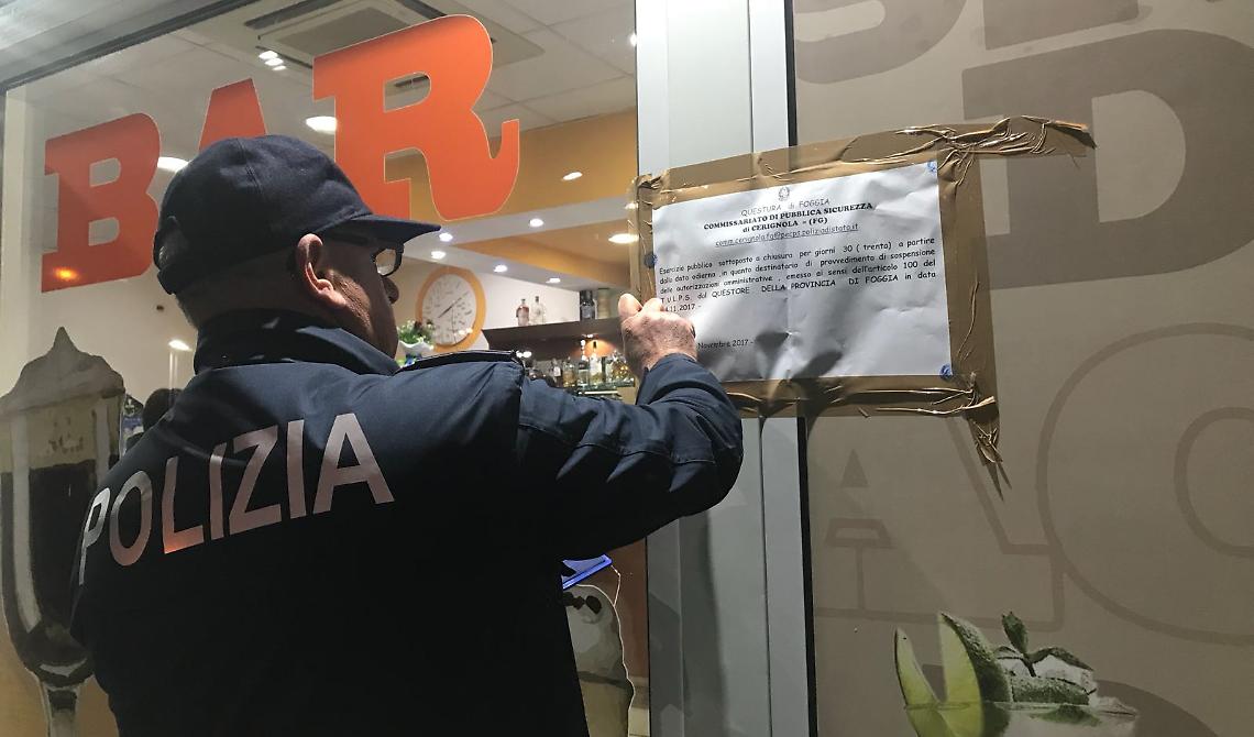 Cerignola, bar frequentato da pregiudicati: il questore lo chiude per un mese 