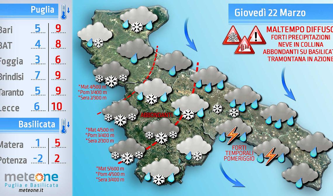 Colpo di coda dell'inverno: torna la neve, anche a quote basse, su Basilicata, Gargano e Subappennino