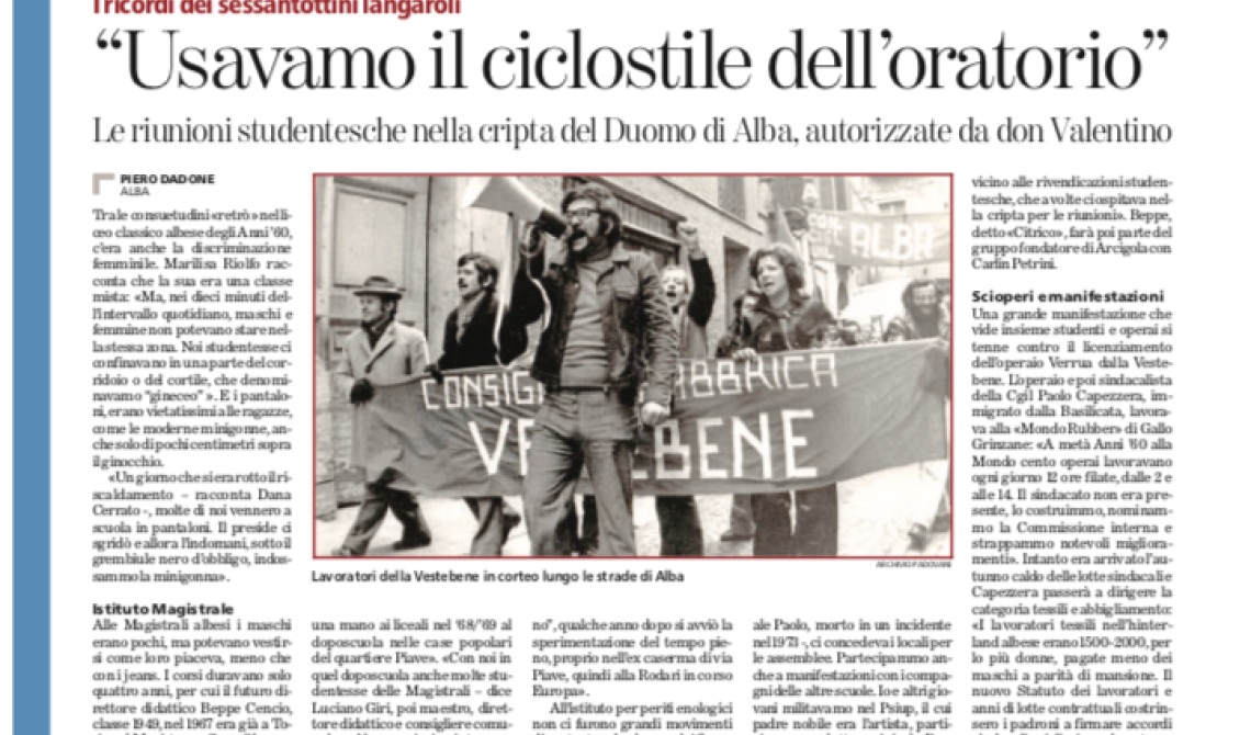 Era lucano il leader degli scioperi sessantottini nel Cuneese: la Stampa di oggi ricorda le gesta di Paolo Capezzera