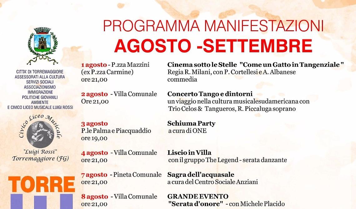 Il "Torrestate 2018" decolla con Michele Placido l'8 agosto