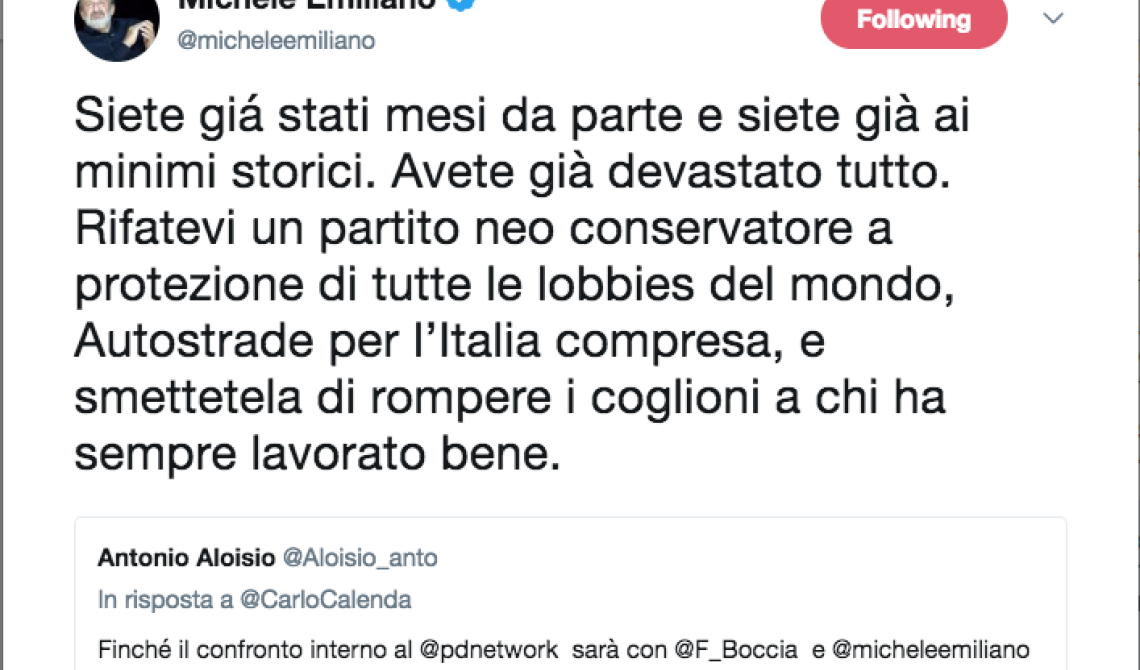 Emiliano perde le staffe coi renziani: «Smettetela di rompere i coglioni a chi ha sempre lavorato bene»