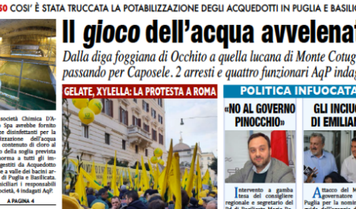 Ecco come giocavano all'acqua avvelenata. Sull'edizione sfogliabile del Mattino di oggi tutti i dettagli dell'inchiesta che ha svelato il trucco sul cloro per rendere potabili le acque di Monte Cotugn