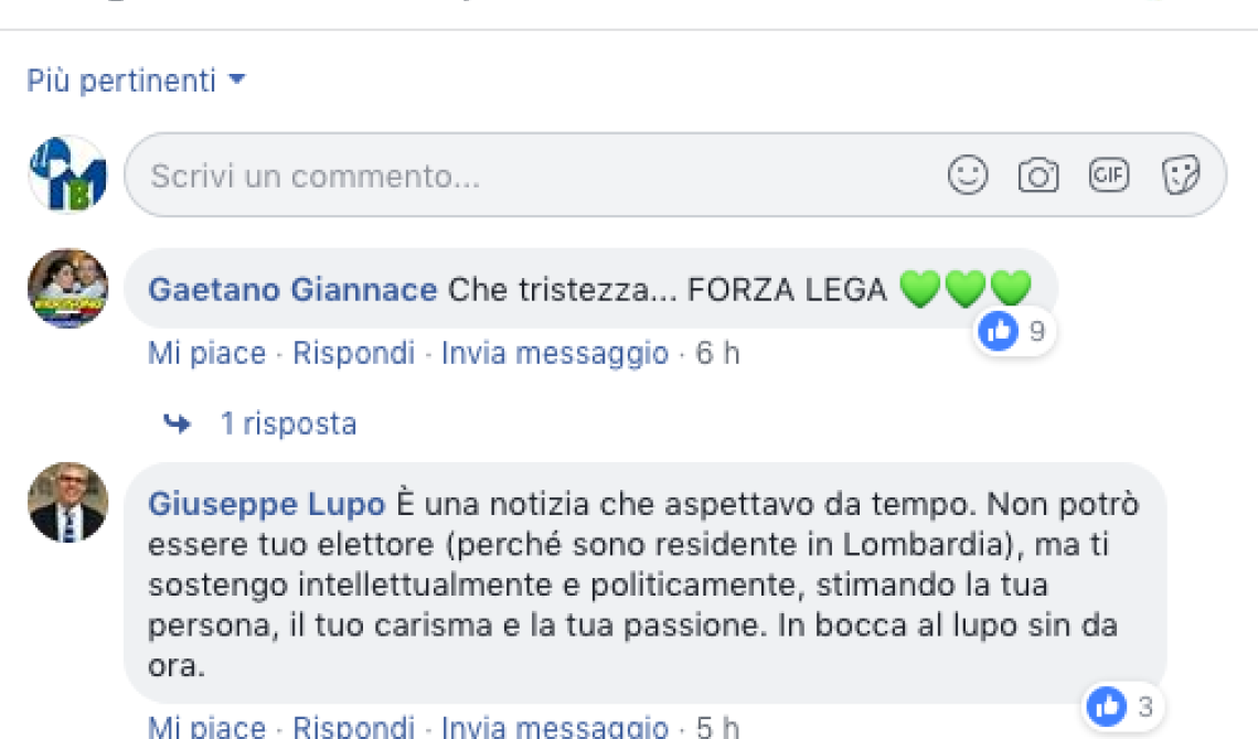 Con un commento sulla pagina Facebook del Mattino arriva l'endorsement dello scrittore Giuseppe Lupo alla candidatura di Piero Lacorazza