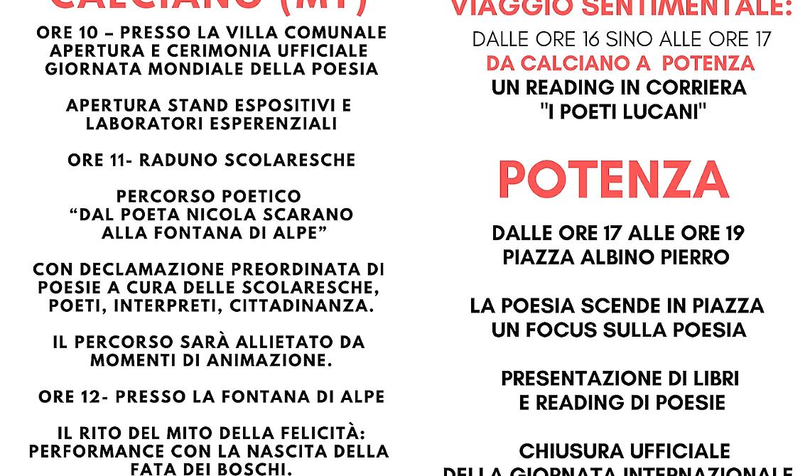 La Giornata Internazionale della Poesia a Calciano e a Potenza il 21 marzo