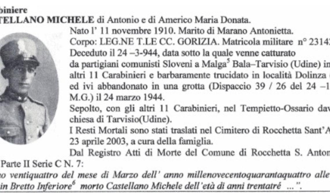Rocchetta Sant'Antonio, ricorda il suo Michele Castellano