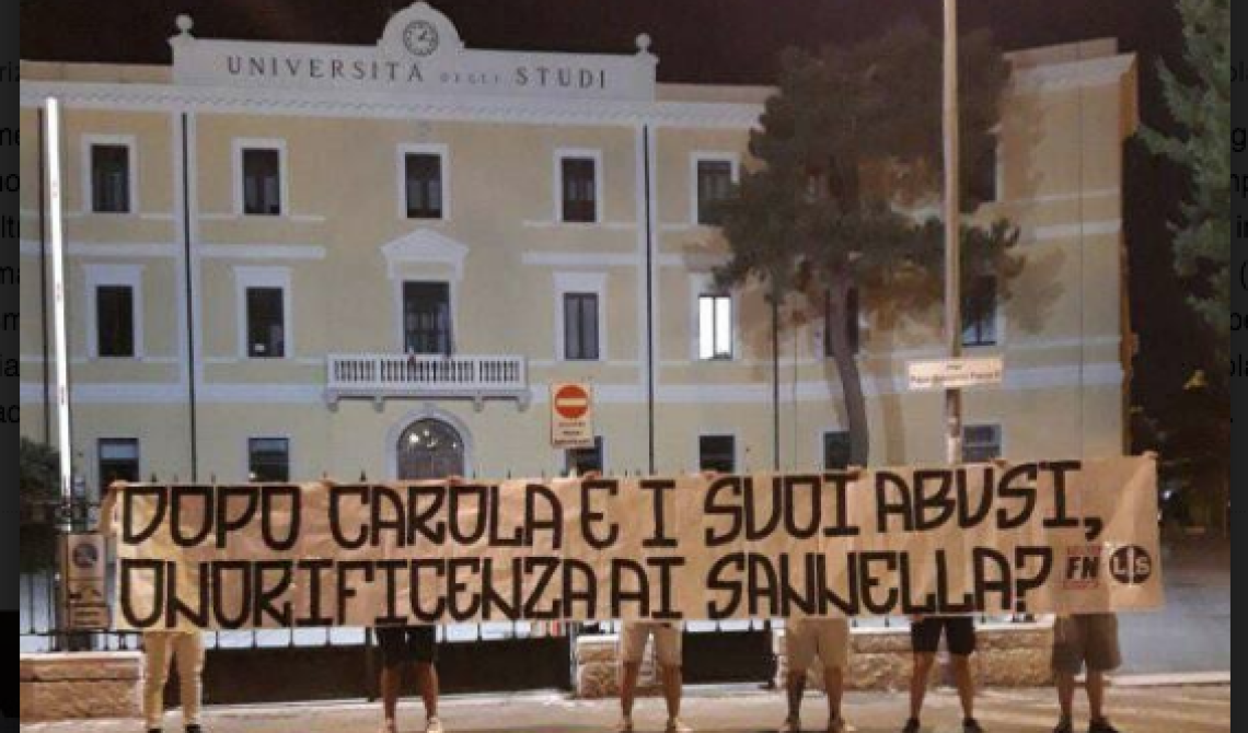 Forza Nuova e Lotta Studentesca contro il sostegno UniFg alla Racket: "Ora ci manca solo l'onorificenza ai Sannella"