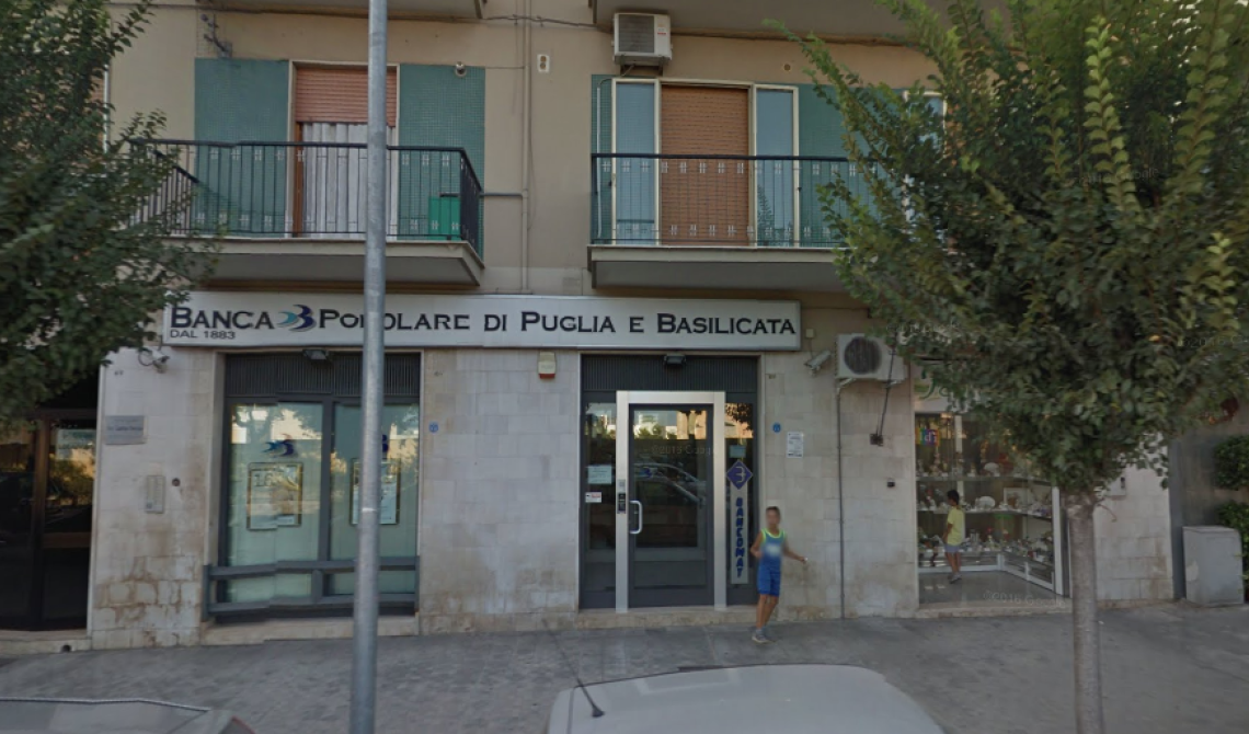 Bandito solitario rapina la Banca Popolare di Puglia e Basilicata a Manfredonia
