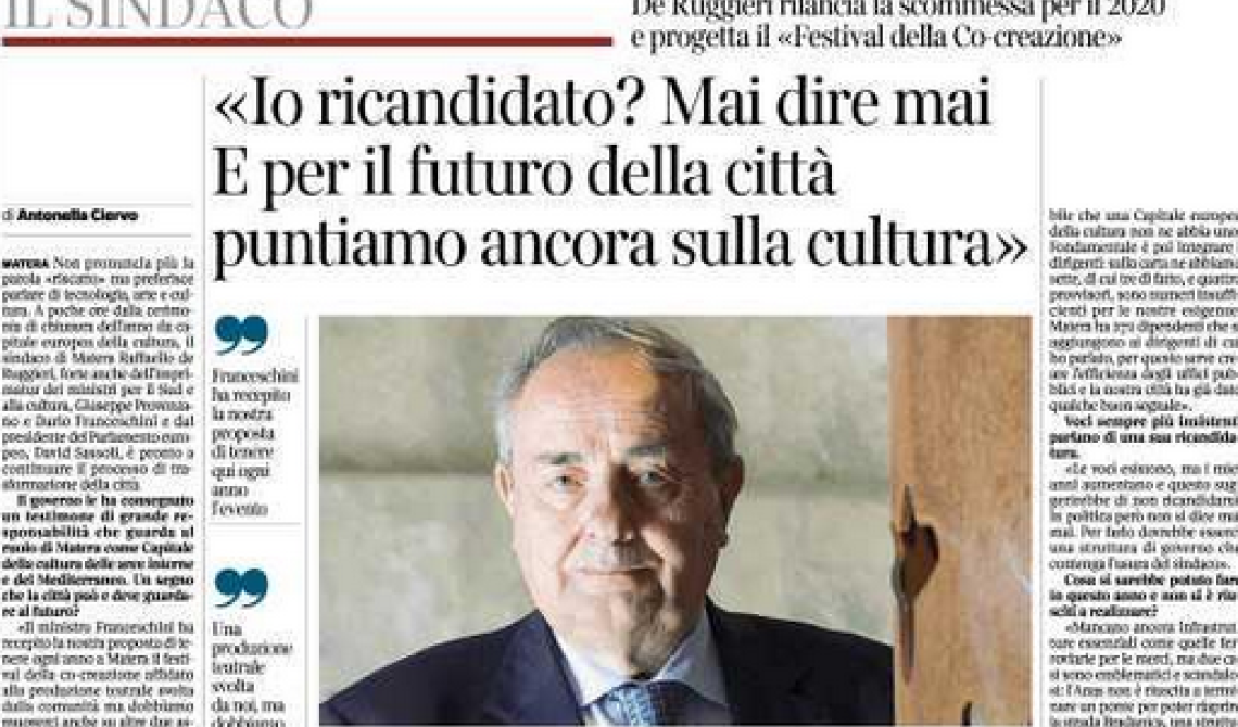 Matera, «In politica mai dire mai»: Raffaello De Ruggieri non esclude una ricandidatura