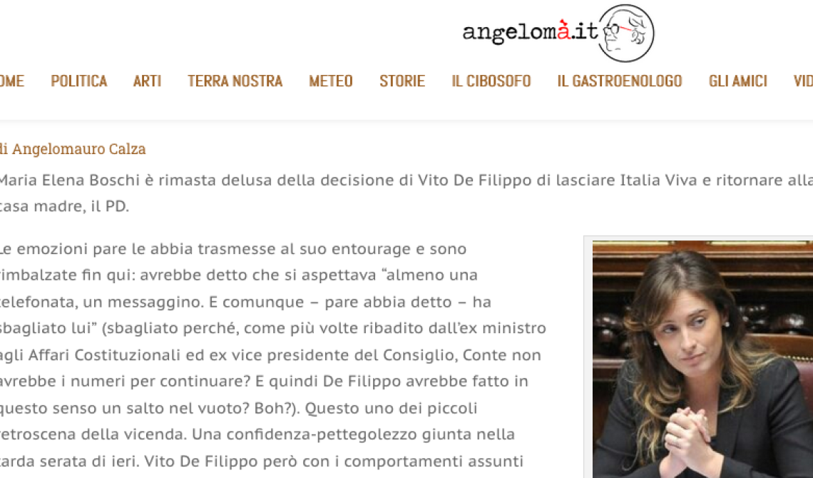 I malumori della Boschi per l'addio di De Filippo: il retroscena sul blog Angelomà.it