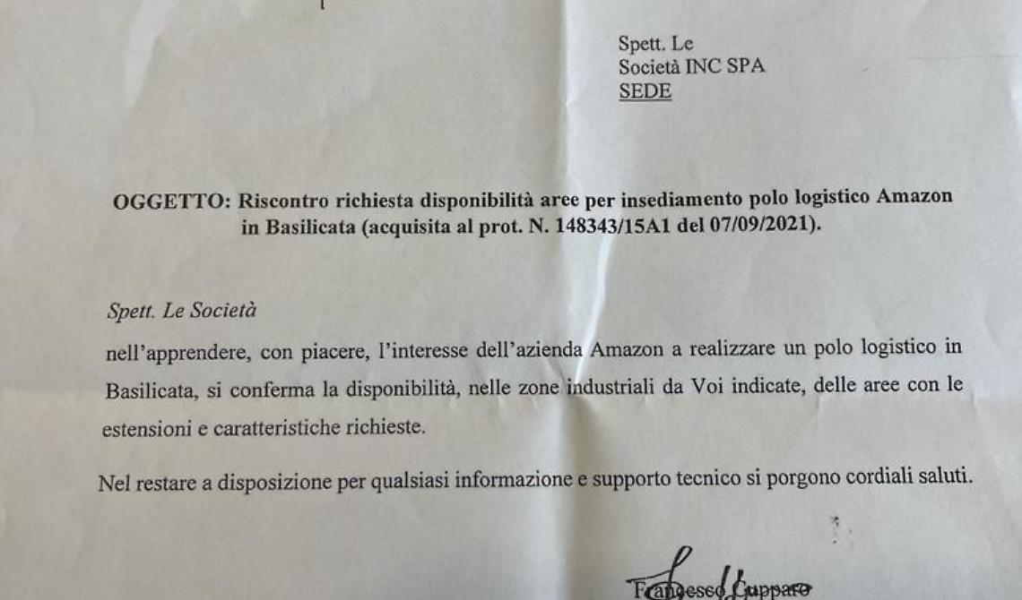 Tito? Melfi? Lauria? Carte alla mano Cupparo fa chiarezza sul polo logistico Amazon