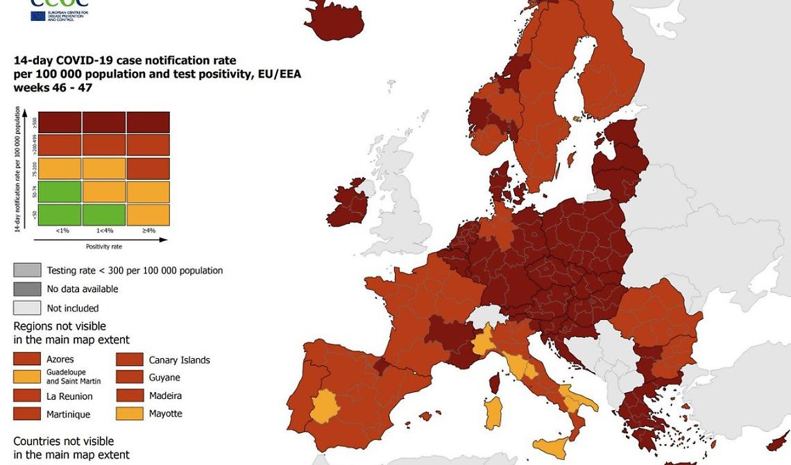 Ecdc, tutta l'Ue è rossa, zone gialle solo in Italia e Spagna. Gialla anche la Basilicata