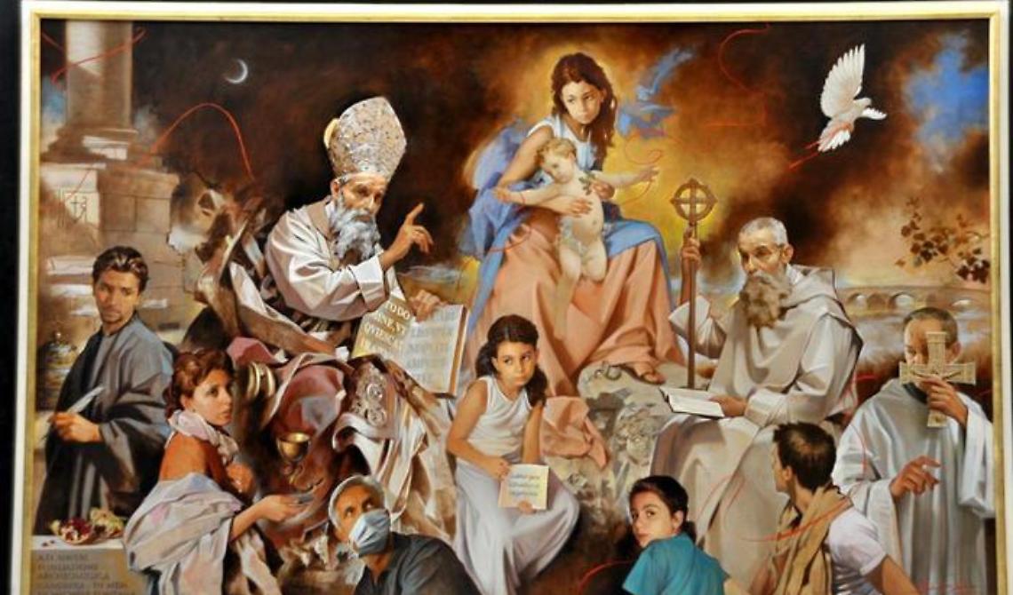Meglio di una barzelletta di Banfi: a Canosa quadro di San Sabino immortala il presidente di Confindustria Puglia e il parroco, viene rimosso