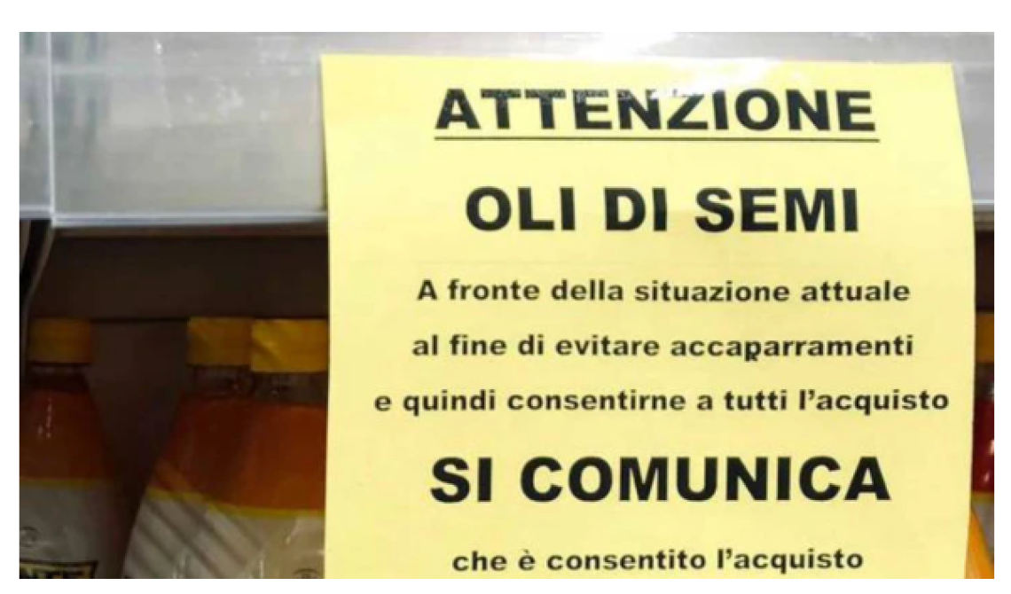 Alcuni supermercati avviano le vendite contingentate, si parte con l'olio di semi 