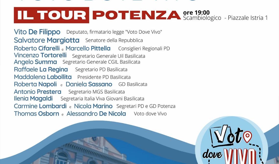 "Voto dove vivo", dopo Firenze il tour far&agrave; tappa a Potenza