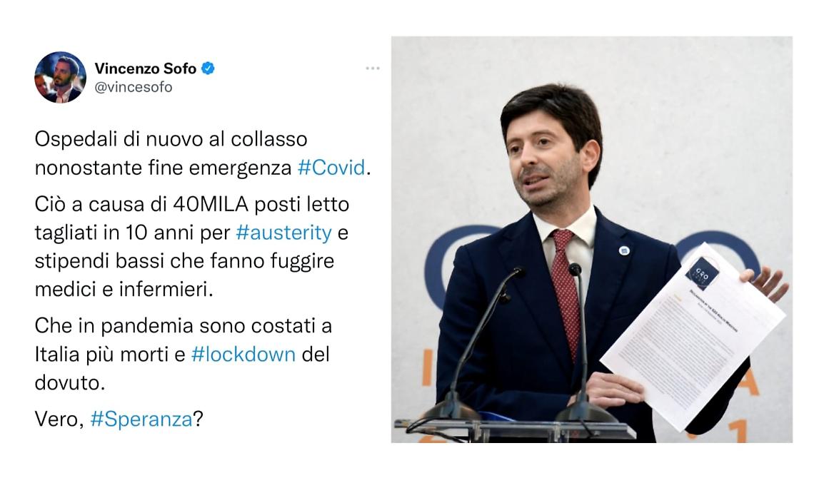 Sanità pre e post pandemia: è sempre emergenza. «Vero Speranza?»: tuona l'eurodeputato Sofo