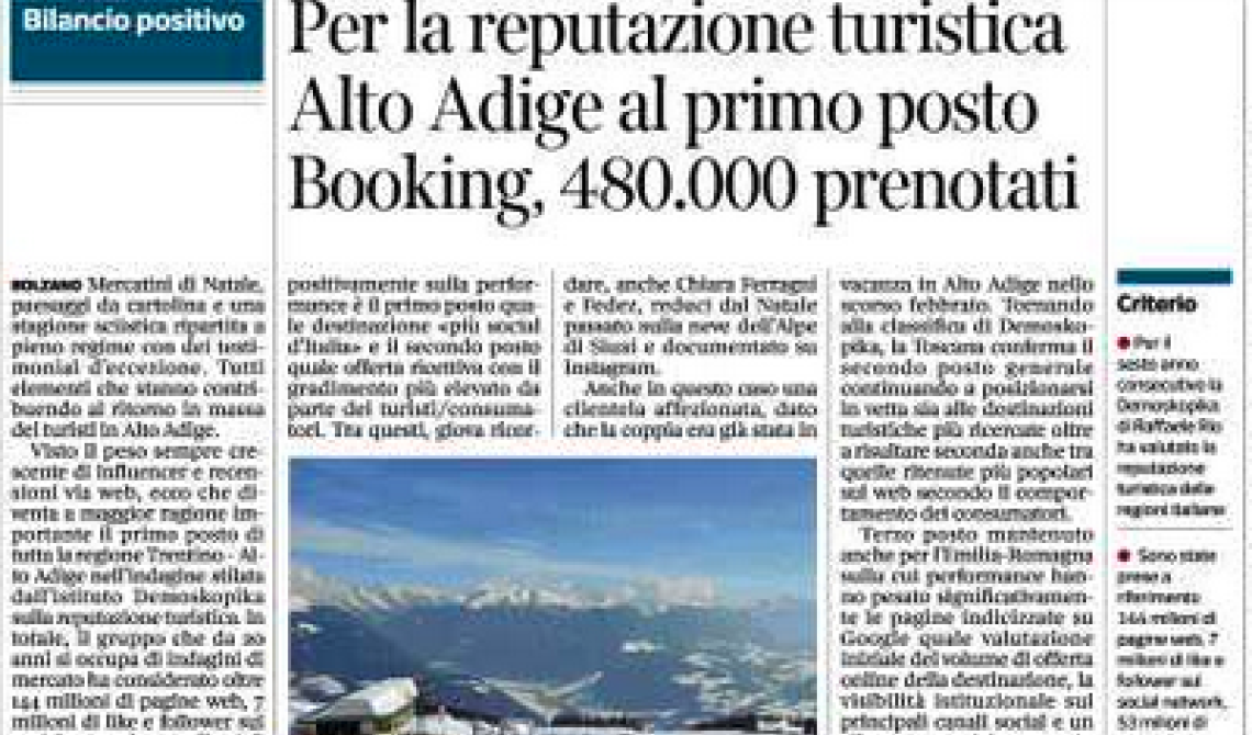 Reputazione turistica: l'Alto Adige è al primo posto ma la Basilicata è nella top ten