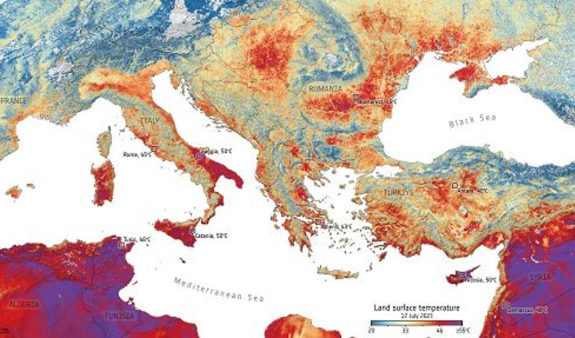 La missione Copernicus dell'Agenzia spaziale europea misura al suolo temperature da 50 gradi a Foggia: più di Damasco e Tunisi