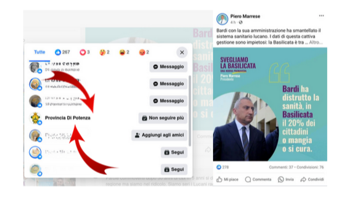 Marrese in campagna elettorale attacca Bardi e dal profilo della Provincia di Matera scatta il «like» su Facebook