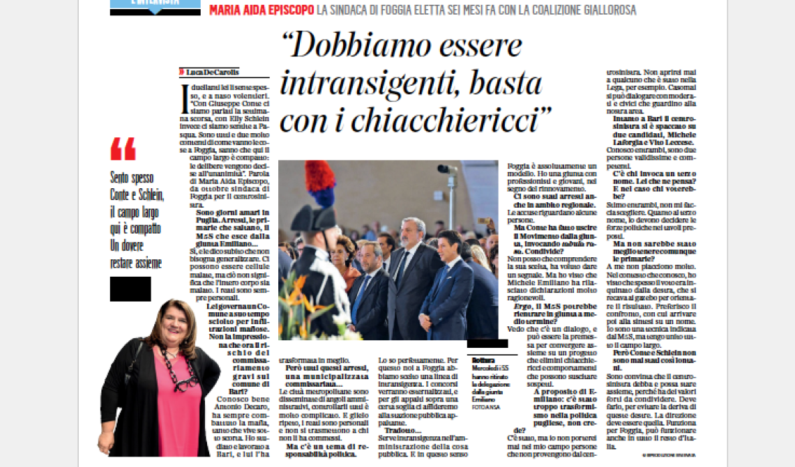 Episcopo ricorda a Conte e Schlein il modello Foggia per restare insieme. "Assolve" Decaro e apprezza Emiliano, criticandone il trasformismo