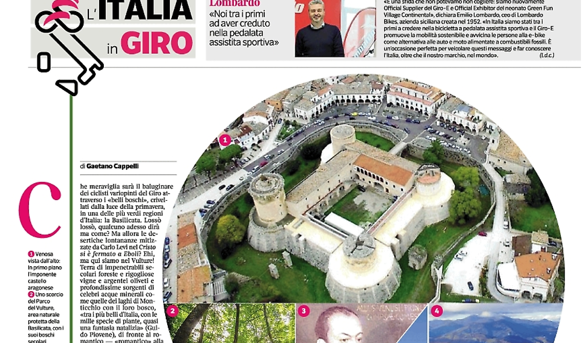 Lo scrittore Cappelli sul Corriere della sera di oggi ha presentato la tappa lucana del Giro d'Italia... ma soprattutto il territorio
