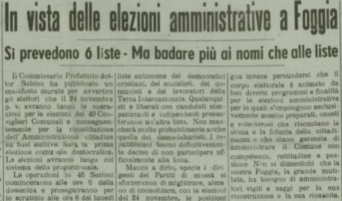 Le prime elezioni a Foggia nel 1946: sembra oggi