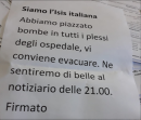 Falso allarme bomba agli ospedali Riuniti firmato "Isis Italiana"
